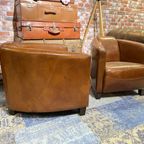 Showroommodel 2X Stoere Industriële Chesterfield Fauteuils In Vintage Cognac Leder thumbnail 4