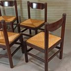 Set Van 4 Vintage Hout En Riet Eetkamerstoelen thumbnail 13
