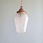 Art Deco Hanglamp In Gefacetteerd Gesatineerd Glas, Jaren 20 thumbnail 2