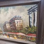 Vintage Olieverf Met Parijse Bloemenmarkt Frederic, 20e Eeuw thumbnail 4