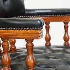 Mooie Donkerblauwe Rundleren Chesterfield Bureaustoel Draai, Swift En Tilt Functies thumbnail 11