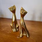 2X Messing Katten Poezen Beelden Vintage  Poes Kat Beeld thumbnail 12