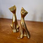 2X Messing Katten Poezen Beelden Vintage  Poes Kat Beeld thumbnail 9