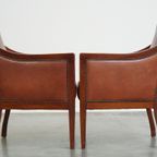 Statige, Luxe Set Van 2 Cognac Kleurige Rundlederen Art Deco Design Fauteuils thumbnail 3