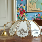 Vintage Hollywood Regency Hanglamp Met Messing En Glazen Bloemenkap – Jaren '80 Eyecatcher thumbnail 15