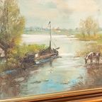Antiek Xl Olieverf Schilderij Op Linnen thumbnail 11