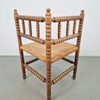 Vintage Bobbin Eiken Hout Hoekstoel Biezen ’50 Mid Century thumbnail 5