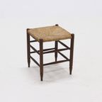 Vintage French Oak And Rush Stool 1950S thumbnail 2