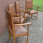 Eiken Armstoelen Met Bruin Leren Bekleding 4 Stuks thumbnail 3