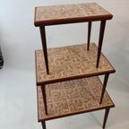 Mid Century Modern Set Of 3 Teak And Ceramic Nesting Tables, 1960S thumbnail 4