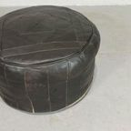 Vintage Leren Peof Ottoman, Zwart thumbnail 3