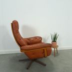 Zweeds Leren Draai Fauteuil G Mobel Sweden, Vintage Draaistoel thumbnail 9