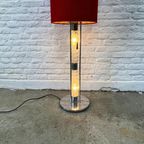 Vintage Vloerlamp - Verlichte Voet - Kristal Glas - Rode Kap thumbnail 3