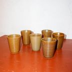 Brown Mid Century Modern Country Stoneware Grès Coffee Cups With White Glaze thumbnail 8