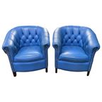 2 X Super Gave Engelse Chesterfield Club Tub Fauteuils Blauw Springvale thumbnail 2