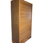 Vintage Teak Tambour Office Cabinet | Roldeurkast Hout Lades thumbnail 3