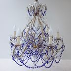 Vintage Kobalt Blauwe Murano - Glas En Kristal - Kroonluchter Met Kralen thumbnail 12