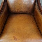 Ranke Schapenleren En Houten Vintage Art Deco Design Armchair In Een Prachtige Warme Cognac Kleur thumbnail 7