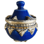 Marokkaans Keramisch Dekselpotje Blauw Filigraan Zilvernikkel thumbnail 2