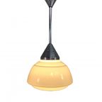 Art Deco Hanglamp Met Geribbelde Glazen Kap, Jaren 30 thumbnail 3