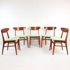 5 Farstrup Deense Houten Stoelen Nieuw Gestoffeerd Groen thumbnail 2