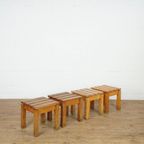 4 Wooden French Mid Century Stools thumbnail 4