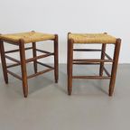 Set Vintage Houten Krukjes Met Biezen Zitting thumbnail 2