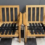 Set Of Arm Chairs In Green Fabric And Wood 1960s thumbnail 13