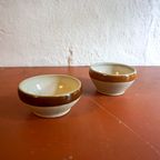 2 X Small Brown Striped Sandstone Grès French Gein Ceramic Bowls Ramekins thumbnail 2