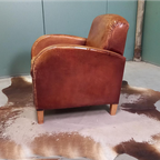 Vintage Schapenleren Fauteuil (Zadelmodel) Met Mooie Patine thumbnail 4