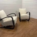 Set Of Unique Vintage H-269 Chairs By J. Halabala, Refurbished In White Boucle thumbnail 16