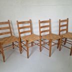 4 Vintage Grenen Scandinavische Papercord Stoelen thumbnail 14