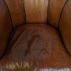 Unieke Vintage Cognac Kleurige Lederen Clubfauteuil Met Een Goed Zitcomfort thumbnail 7