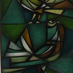 Framed Enameled Glass Artwork Attributed To Ellemarie Woolley 1950S thumbnail 6
