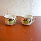 2 X Vintage Denby Stoneware Troubadour Mugs Withgreen Fruit Motif Sage Green Made In England thumbnail 3