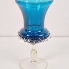 Mid Century Blauwe Murano Glas Vaas Mondgeblazen 1960 Rare thumbnail 6