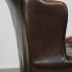 Set Van 2 Mooie, Donkerbruine Engelse Rundleren Chesterfield Oorfauteuils thumbnail 12