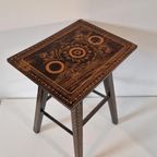 Antiek Houtsnijwerk Tafeltje Plantentafel Krukje thumbnail 4