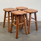 Set Van 4 Vintage Grenen Krukken, Scandinavisch Design, 1970'S thumbnail 13