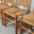 Set Van 4 Vintage Hout En Riet Eetkamerstoelen thumbnail 11
