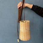 Deense Teakhouten Vishengel Boho Wandlamp Met Rieten Kap thumbnail 8