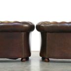 Mooie Set Van 2 Engelse Bruine Rundleren Chesterfield Fauteuils thumbnail 4