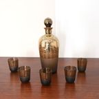 Boheems Art Deco Vergulde Karaf Met Glazen Door Podbira Brothers, Tschechische Republik, Jaren '20 thumbnail 5