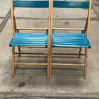 Set Van Twee Vintage Klapstoelen, Groen / Blauwe Zitting. Nederland 1980'S thumbnail 10