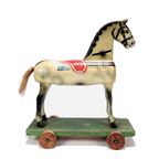 Vintage Houten Speelgoed Paard Op Wieltjes, Duitsland Jaren '30 thumbnail 3