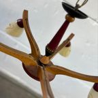 Vintage Rockabilly Luster / Hanglamp Met Hout / Opaline thumbnail 10