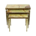 Set Van 3 Nesttafels Onyx Marmer Koperen Frame Jaren 50 Frankrijk thumbnail 11
