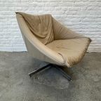 Midcentury Design Draaifauteuil, Leer Beige/Grijs Chroom thumbnail 2