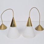 Set 2 Vintage Hanglamp Melkglas Messing Regency ‘70 Strak thumbnail 5