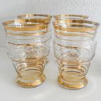 Antieke Art Deco Glazen Karaf Set Goud Booms Glas 1930 thumbnail 5